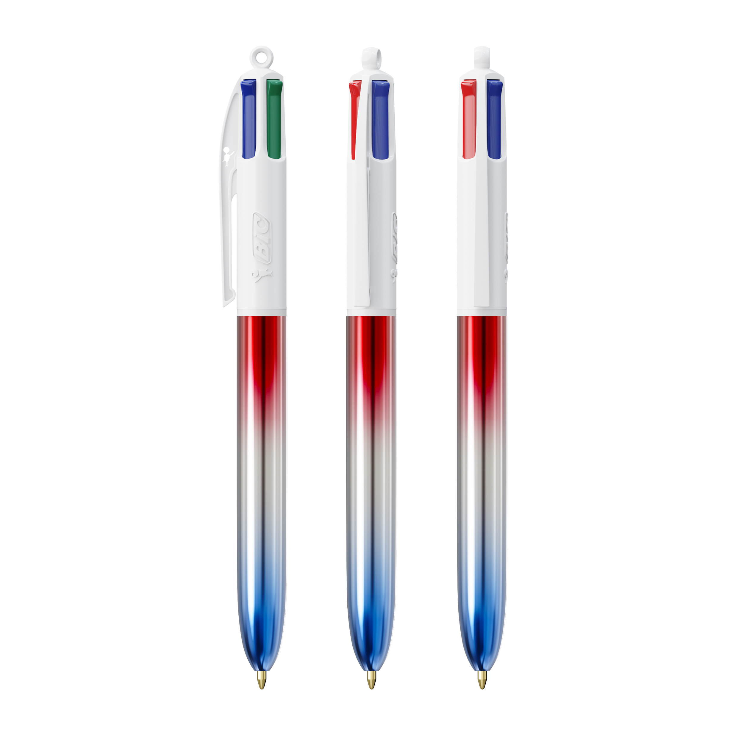 Stylo 4 couleurs publicitaire avec lanyard BIC® Flags Collection Rouge - argent - bleu
